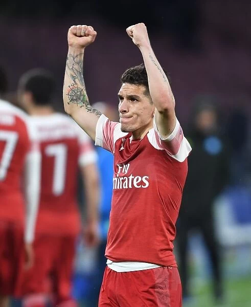 Arsenal's Lucas Torreira Celebrates Quarter Final Victory over Napoli in Europa League 2018-19