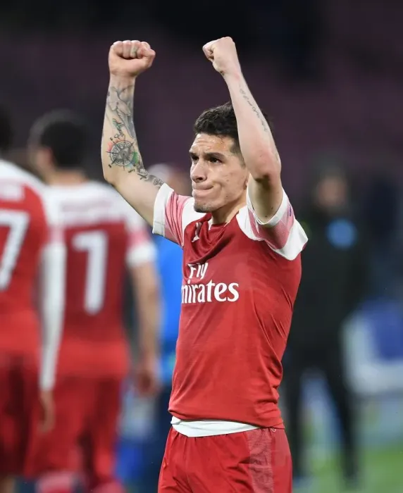 Framed Print : Arsenal's Lucas Torreira Celebrates Quarter Final Victory over Napoli in Europa League 2018-19 Framed Print : Arsenal's Lucas Torreira Celebrates Quarter Final Victory over Napoli in Europa League 2018-19