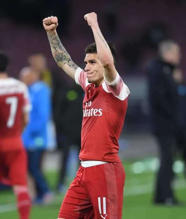 Framed Print : Arsenal's Lucas Torreira Celebrates Quarter-Final Victory over Napoli in Europa League 2018-19