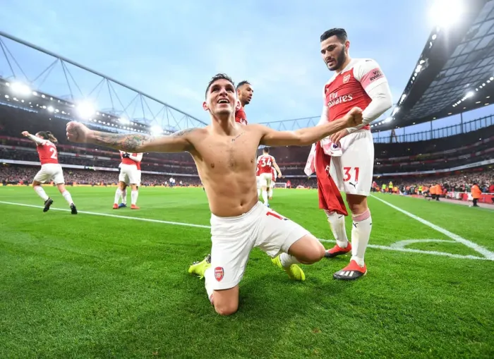 Framed Print : Arsenal's Lucas Torreira Scores Fourth Goal in Thrilling Arsenal v Tottenham Rivalry (2018-19) Framed Print : Arsenal's Lucas Torreira Scores Fourth Goal in Thrilling Arsenal v Tottenham Rivalry (2018-19)