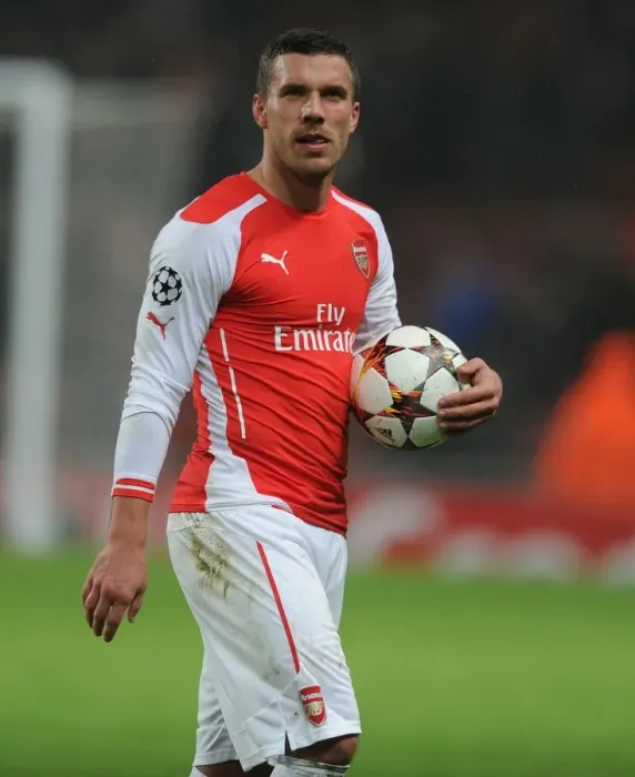 Framed Print : Arsenal's Lukas Podolski Reacts After Arsenal FC vs Borussia Dortmund, UEFA Champions League (2014-15)