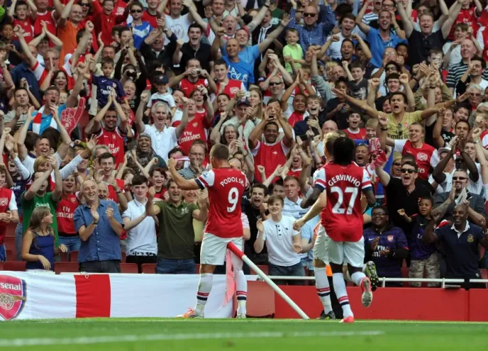 Framed Print : Arsenal's Lukas Podolski Scores Second Goal in 6-1 Rout Over Southampton (Premier League 2012-13) Framed Print : Arsenal's Lukas Podolski Scores Second Goal in 6-1 Rout Over Southampton (Premier League 2012-13)