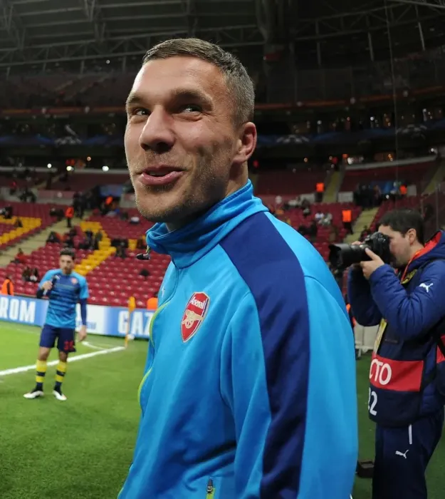 Framed Print : Arsenal's Lukas Podolski Warming Up Ahead of Galatasaray Clash in Istanbul, UEFA Champions League 2014 / 15
