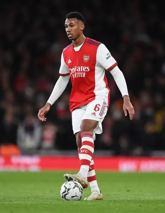 Framed Print : Arsenal's Magalhaes in Action: Carabao Cup Showdown vs. Liverpool