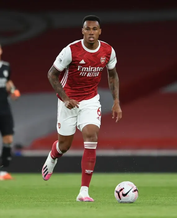 Framed Print : Arsenal's Magalhaes in Action: Premier League Clash Against West Ham United (2020-21)