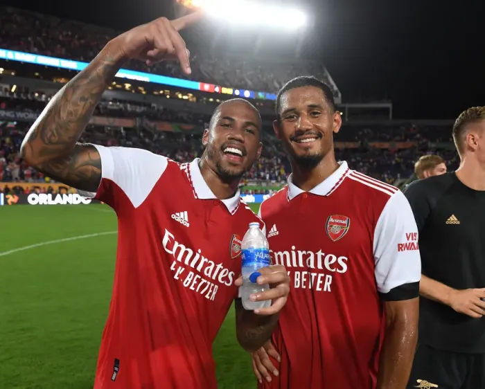 Framed Print : Arsenal's Magalhaes and Saliba Face Off Against Chelsea in Florida Cup Framed Print : Arsenal's Magalhaes and Saliba Face Off Against Chelsea in Florida Cup