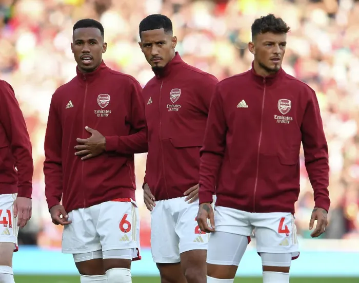 Framed Print : Arsenal's Magalhaes and Saliba Pre-Match: Arsenal FC vs Manchester City (2023-24)