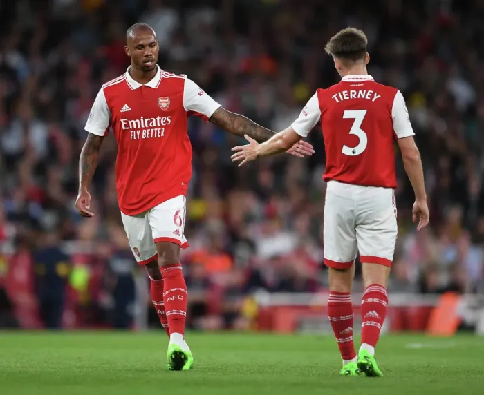 Framed Print : Arsenal's Magalhaes and Tierney Celebrate Victory: Arsenal FC vs Aston Villa, 2022-23 Premier League Framed Print : Arsenal's Magalhaes and Tierney Celebrate Victory: Arsenal FC vs Aston Villa, 2022-23 Premier League