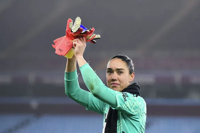 Framed Print : Arsenal's Manuela Zinsberger Reacts After Aston Villa vs Arsenal (2022-23 Women's Super League)