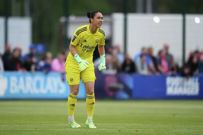 Framed Print : Arsenal's Manuela Zinsberger Reacts During Everton vs Arsenal Women's Super League Match, Liverpool 2023