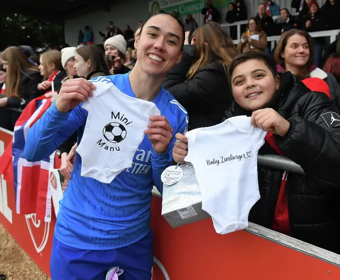 Framed Print : Arsenal's Manuela Zinsberger Receives Baby Grow in FA Cup Fourth Round Match vs. Watford Women