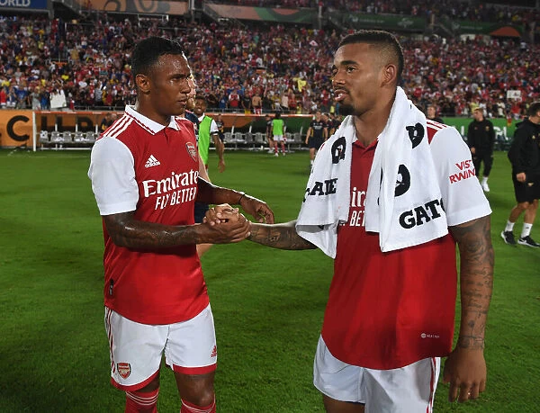 Arsenal's Marquinhos and Gabriel Jesus Celebrate after Arsenal's Pre-Season Win against Chelsea (Florida Cup 2022-23)