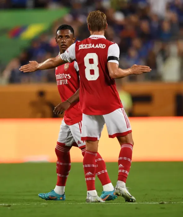Framed Print : Arsenal's Marquinhos and Odegaard Face Off Against Chelsea in Florida Cup