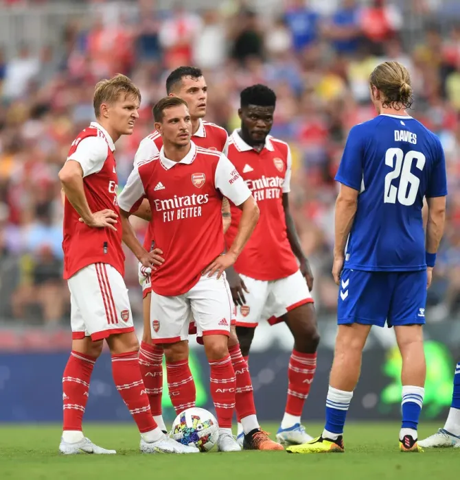 Framed Print : Arsenal's Martin Odegaard, Cedric, and Granit Xhaka during Arsenal vs. Everton Pre-Season Friendly in Baltimore, 2022 Framed Print : Arsenal's Martin Odegaard, Cedric, and Granit Xhaka during Arsenal vs. Everton Pre-Season Friendly in Baltimore, 2022