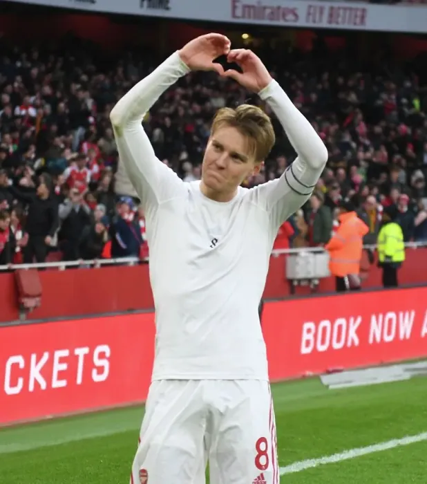 Framed Print : Arsenal's Martin Odegaard Celebrates After Arsenal FC vs AFC Bournemouth in Premier League 2022-23 Framed Print : Arsenal's Martin Odegaard Celebrates After Arsenal FC vs AFC Bournemouth in Premier League 2022-23