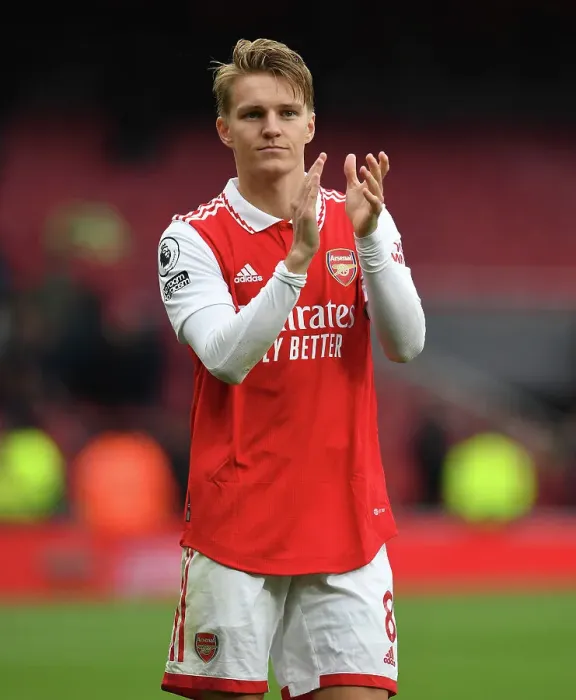 Framed Print : Arsenal's Martin Odegaard Celebrates with Fans after Arsenal v Leeds United Win, Premier League 2022-23