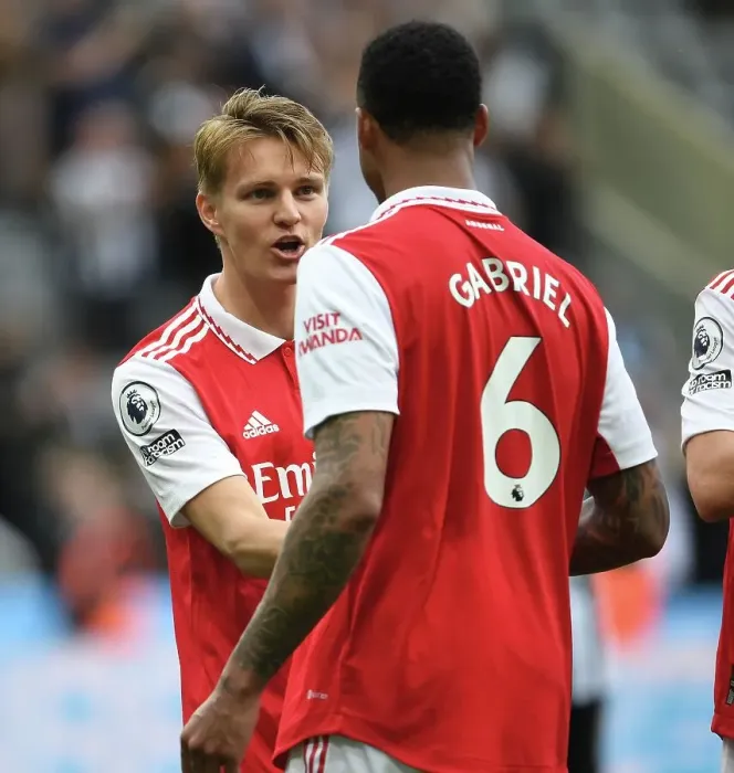 Framed Print : Arsenal's Martin Odegaard and Gabriel Face Off Against Newcastle United in Premier League Showdown (2022-23) Framed Print : Arsenal's Martin Odegaard and Gabriel Face Off Against Newcastle United in Premier League Showdown (2022-23)