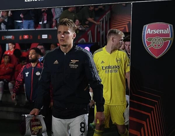 Arsenal's Martin Odegaard Leads Team Out Against PSV Eindhoven in Europa League