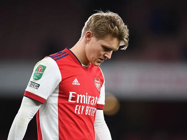 Arsenal's Martin Odegaard Reacts After Carabao Cup Semi-Final Second Leg vs Liverpool