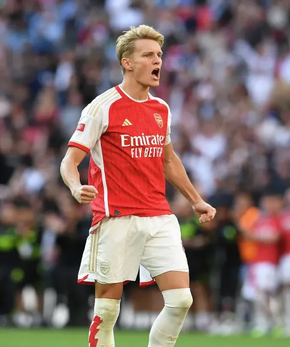Framed Print : Arsenal's Martin Odegaard Scores Decisive Penalty in FA Community Shield Thriller: Arsenal Triumph Over Manchester City Framed Print : Arsenal's Martin Odegaard Scores Decisive Penalty in FA Community Shield Thriller: Arsenal Triumph Over Manchester City
