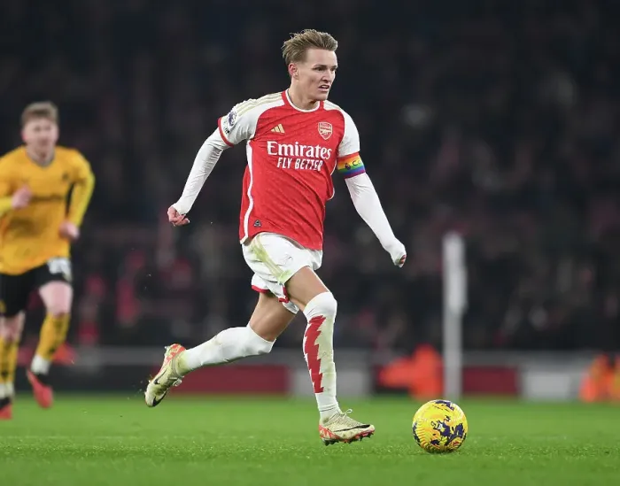 Framed Print : Arsenal's Martin Odegaard Shines in Premier League Clash Against Wolverhampton Wanderers (2023-24)