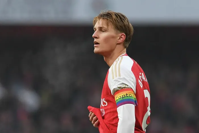 Framed Print : Arsenal's Martin Odegaard Sports Rainbow Laces Captains Armband vs. Wolverhampton Wanderers (2023-24) Framed Print : Arsenal's Martin Odegaard Sports Rainbow Laces Captains Armband vs. Wolverhampton Wanderers (2023-24)