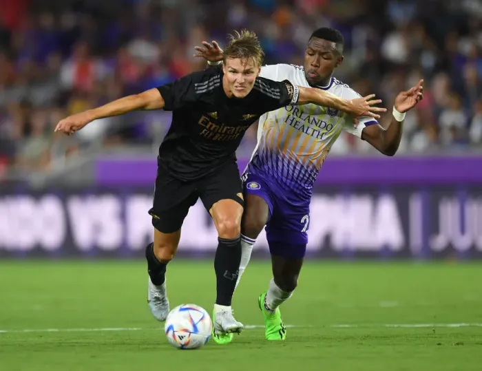 Framed Print : Arsenal's Martin Odegaard Training with Orlando City SC during Pre-Season Friendly (2022-23)
