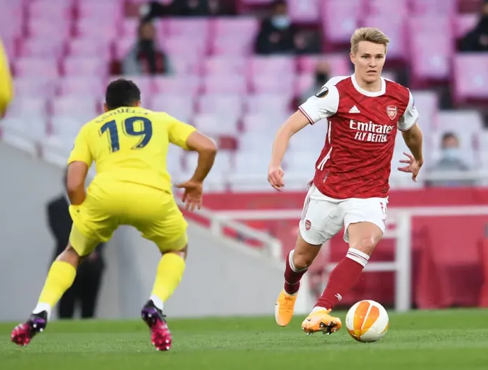 Framed Print : Arsenal's Martin Odegaard in UEFA Europa League Semi-Final: Arsenal vs Villarreal CF (Behind Closed Doors) Framed Print : Arsenal's Martin Odegaard in UEFA Europa League Semi-Final: Arsenal vs Villarreal CF (Behind Closed Doors)