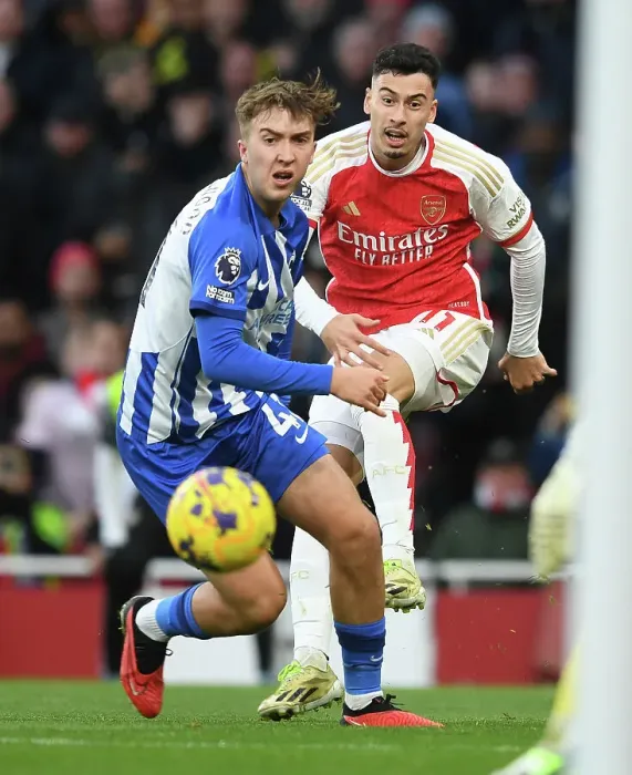 Framed Print : Arsenal's Martinelli Clashes with Hinshelwood in Intense Premier League Battle (2023-24) Framed Print : Arsenal's Martinelli Clashes with Hinshelwood in Intense Premier League Battle (2023-24)