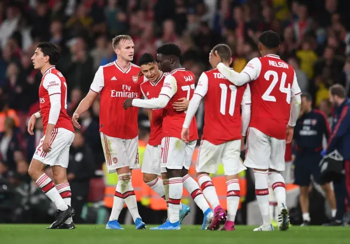 Framed Print : Arsenal's Martinelli Scores Fifth Goal in Carabao Cup Victory over Nottingham Forest