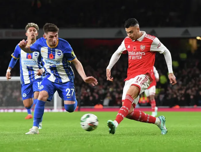 Framed Print : Arsenal's Martinelli Shines in Carabao Cup Clash Against Brighton