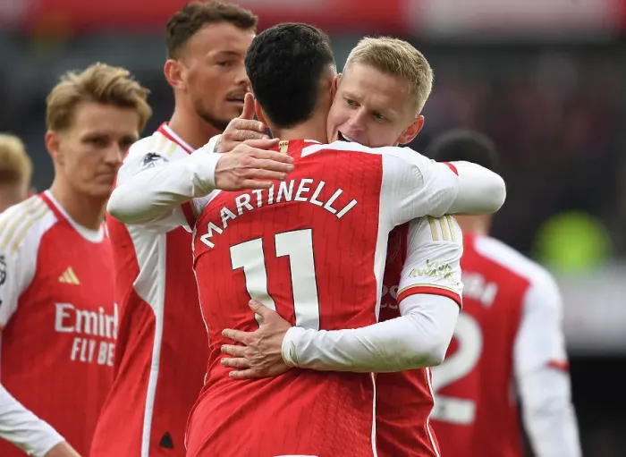 Framed Print : Arsenal's Martinelli and Zinchenko: Five-Goal Blitz Against Crystal Palace (2023-24)