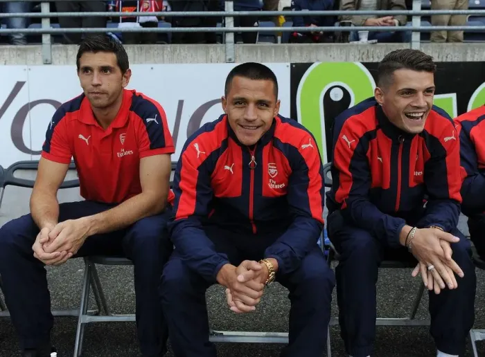 Framed Print : Arsenal's Martinez, Sanchez, and Xhaka Training with Viking FK in Norway, 2016 Framed Print : Arsenal's Martinez, Sanchez, and Xhaka Training with Viking FK in Norway, 2016