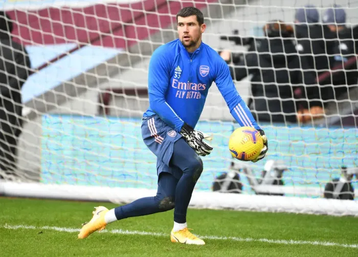 Framed Print : Arsenal's Mat Ryan in Action at Empty Villa Park: Premier League 2021