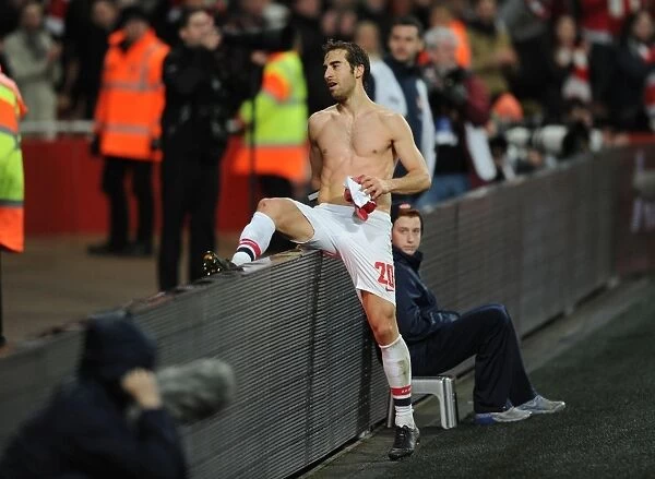 Arsenal's Mathieu Flamini Celebrates FA Cup Victory Over Liverpool with Shirt Throw