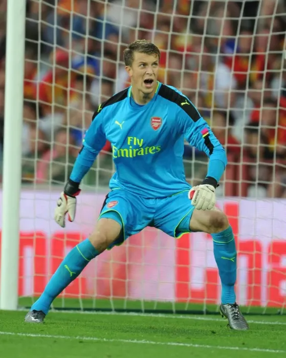 Framed Print : Arsenal's Matt Macey in Action during Lens Pre-Season Friendly (2016-17)