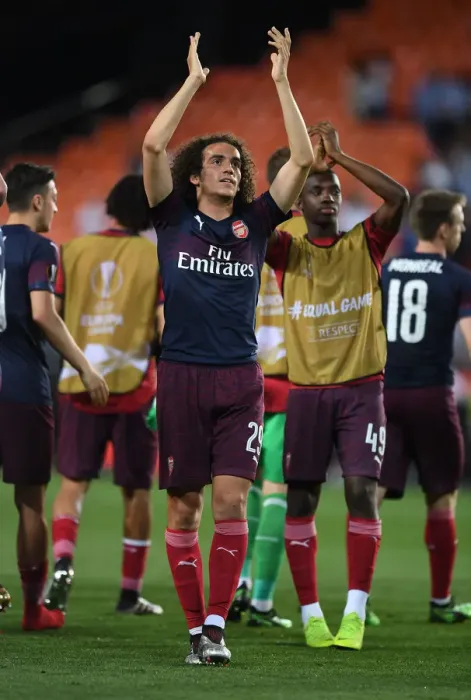 Framed Print : Arsenal's Matteo Guendouzi Celebrates with Fans after UEFA Europa League Semi-Final Second Leg vs Valencia