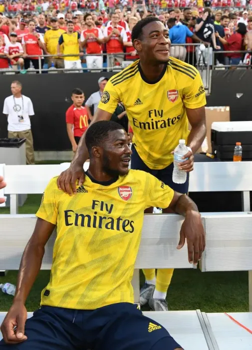 Framed Print : Arsenal's Medley and Maitland-Niles: A Moment of Relief After Arsenal v Fiorentina, 2019 International Champions Cup, Charlotte