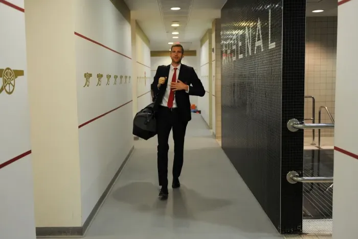 Framed Print : Arsenal's Per Mertesacker: Pre-Match Focus and Determination (vs. Sunderland, 2015-16)