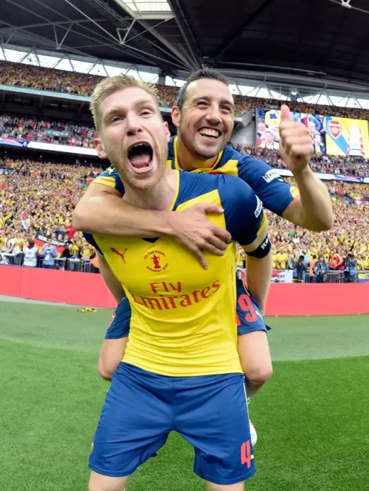 Framed Print : Arsenal's Per Mertesacker and Santi Cazorla Celebrate FA Cup Victory Framed Print : Arsenal's Per Mertesacker and Santi Cazorla Celebrate FA Cup Victory