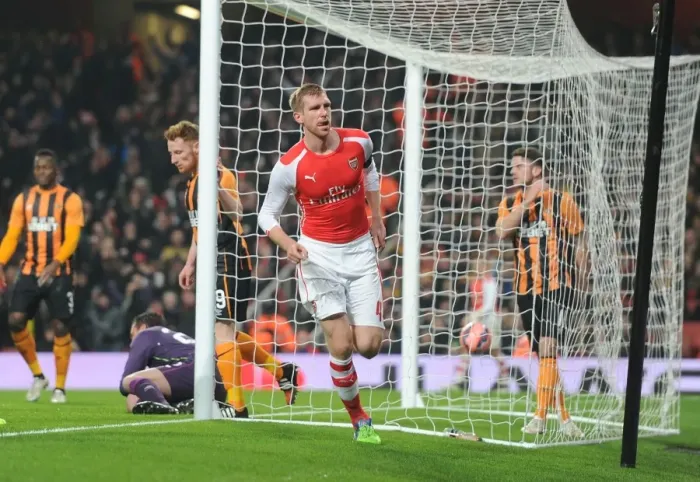 Framed Print : Arsenal's Per Mertesacker Scores the Winner Against Hull City in FA Cup Third Round