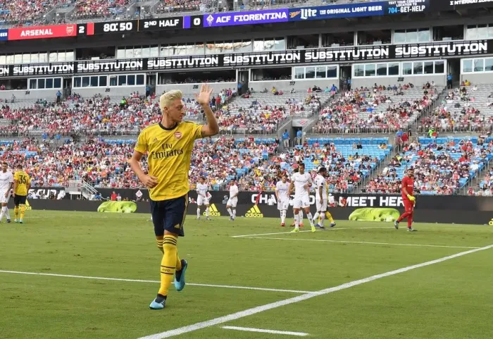 Framed Print : Arsenal's Mesut Ozil in Action: Arsenal vs. ACF Fiorentina at 2019 International Champions Cup, Charlotte Framed Print : Arsenal's Mesut Ozil in Action: Arsenal vs. ACF Fiorentina at 2019 International Champions Cup, Charlotte