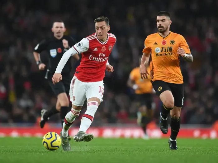 Framed Print : Arsenal's Mesut Ozil in Action against Wolverhampton Wanderers, Premier League 2019-20