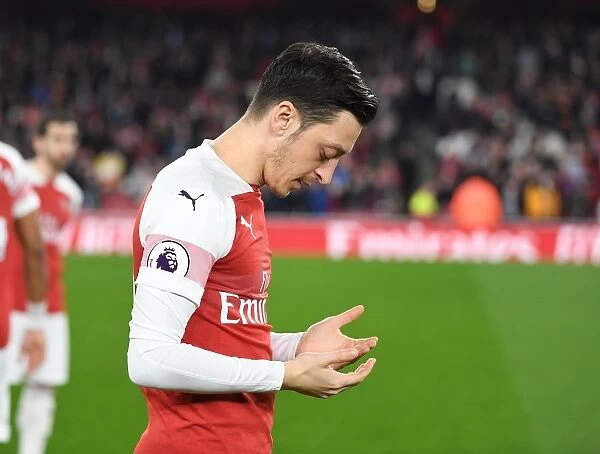Arsenal's Mesut Ozil in Prayer Before Arsenal v Bournemouth, Premier League 2018-19