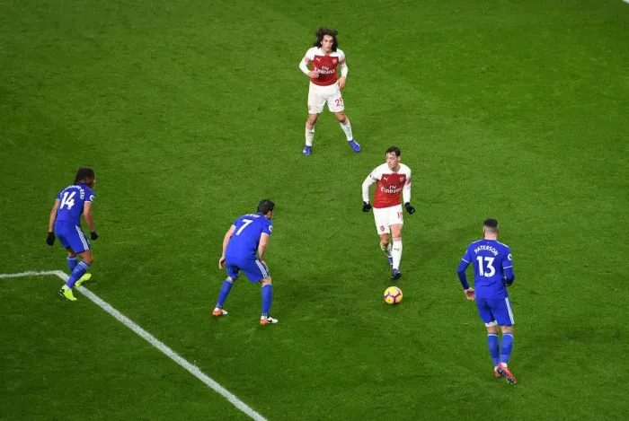 Framed Print : Arsenal's Mesut Ozil Slices Through Cardiff Defense in Premier League Clash (Arsenal v Cardiff City, 2018-19)