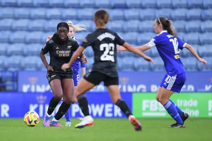 Framed Print : Arsenal's Michelle Agyemang Faces Pressure from Leicester City's Molly Pike in Women's Super League Clash