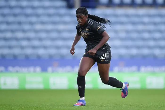 Framed Print : Arsenal's Michelle Agyemang Goes Head-to-Head with Leicester City in Women's Super League Clash