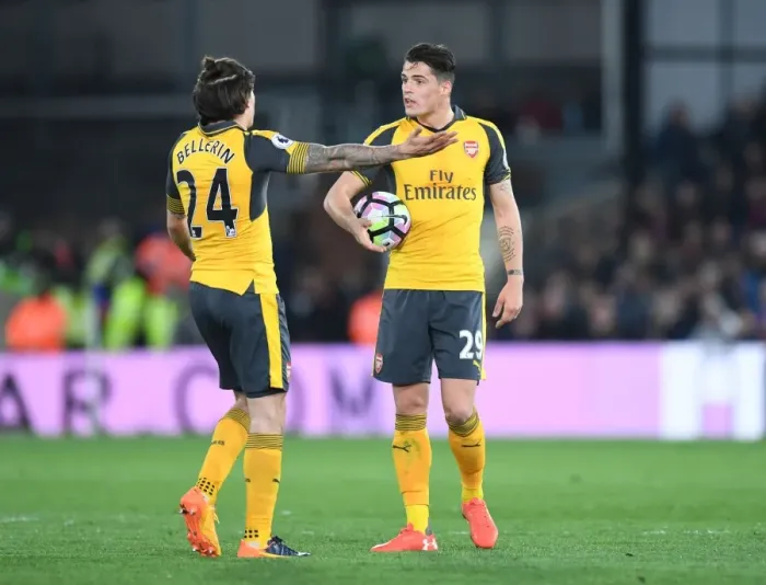 Framed Print : Arsenal's Midfield Dynamos: Bellerin and Xhaka in Action