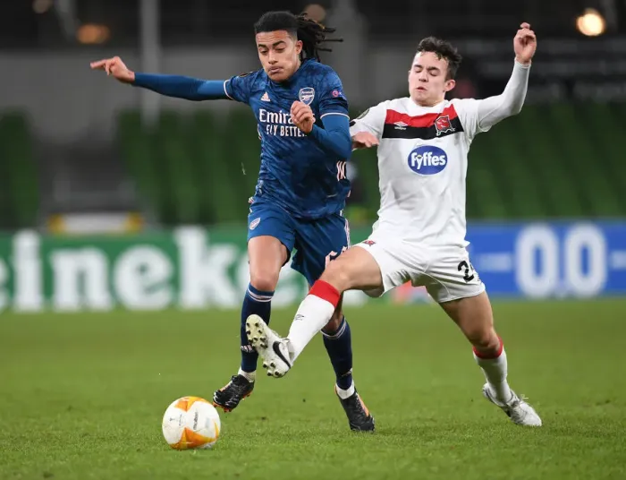 Framed Print : Arsenal's Miguel Azeez Outshines Dundalk's James Wynne: Europa League Clash Highlights
