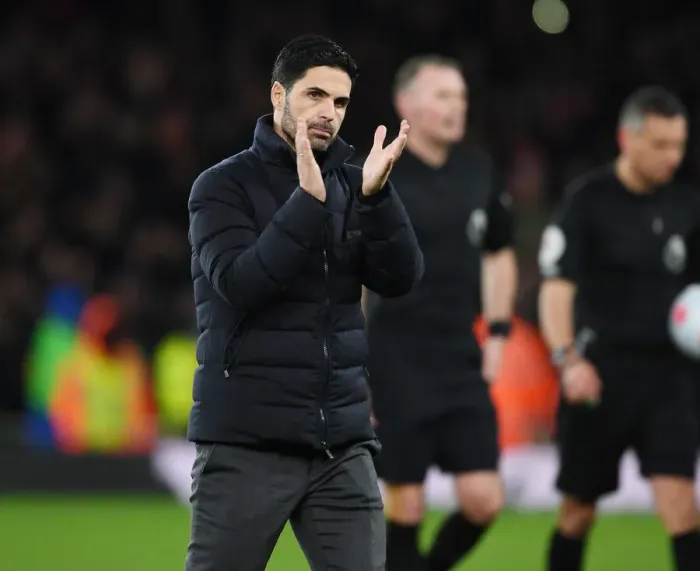 Framed Print : Arsenal's Mikel Arteta Applauding Fans After Arsenal vs. Liverpool Match, Premier League 2021-22